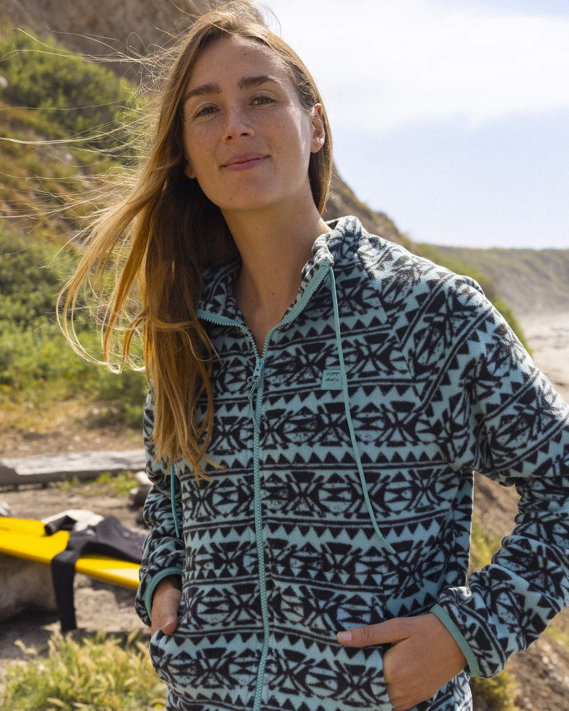Billabong Boundary Zip-Up Mock Neck Fleece for Women Green