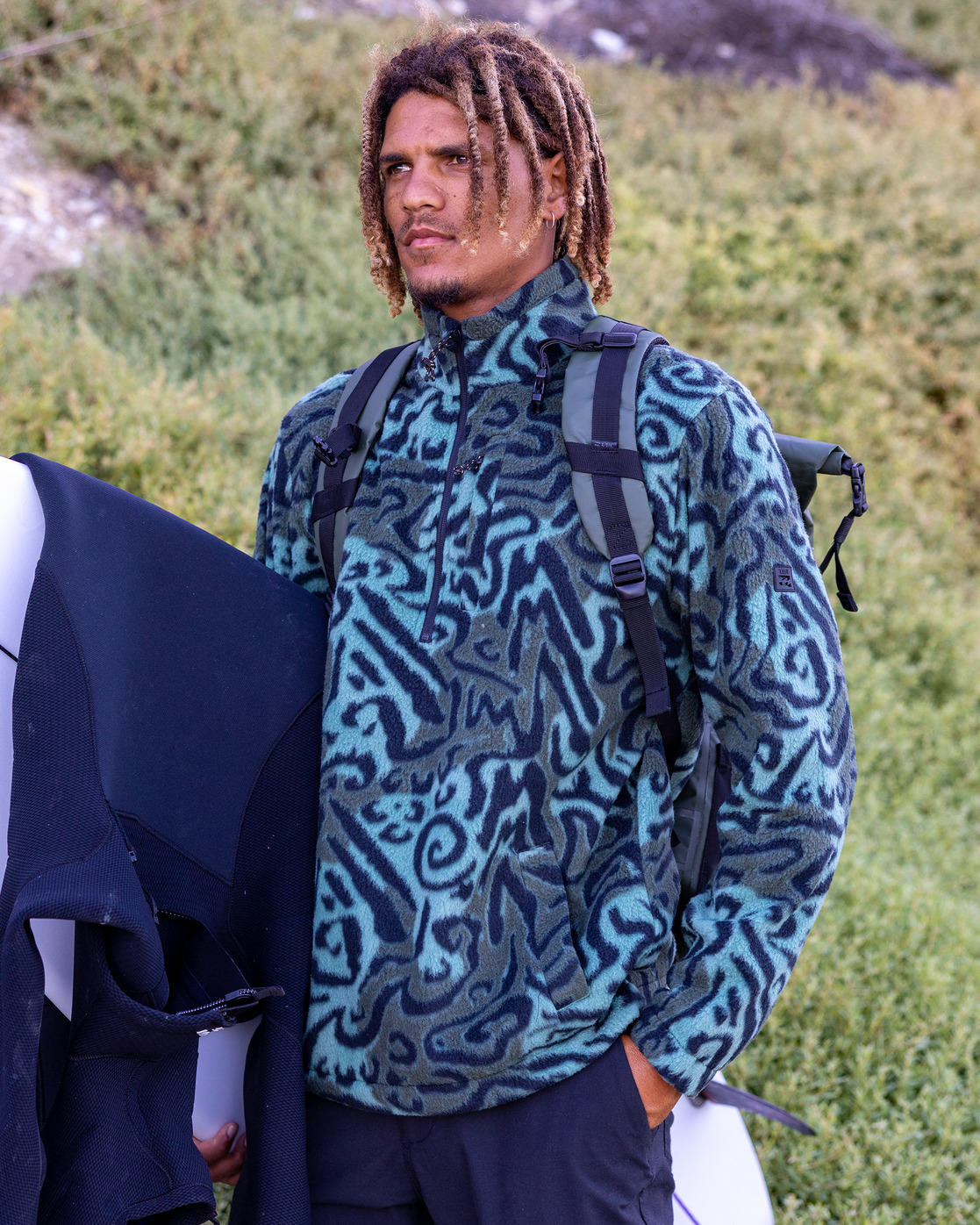 Billabong Boundary Half-Zip Mock Neck Fleece for Men Green