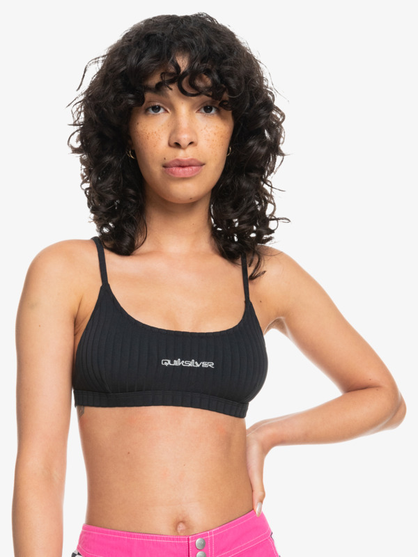 Quiksilver Logo - Haut de bikini bralette à encolure ronde pour Femme Noir