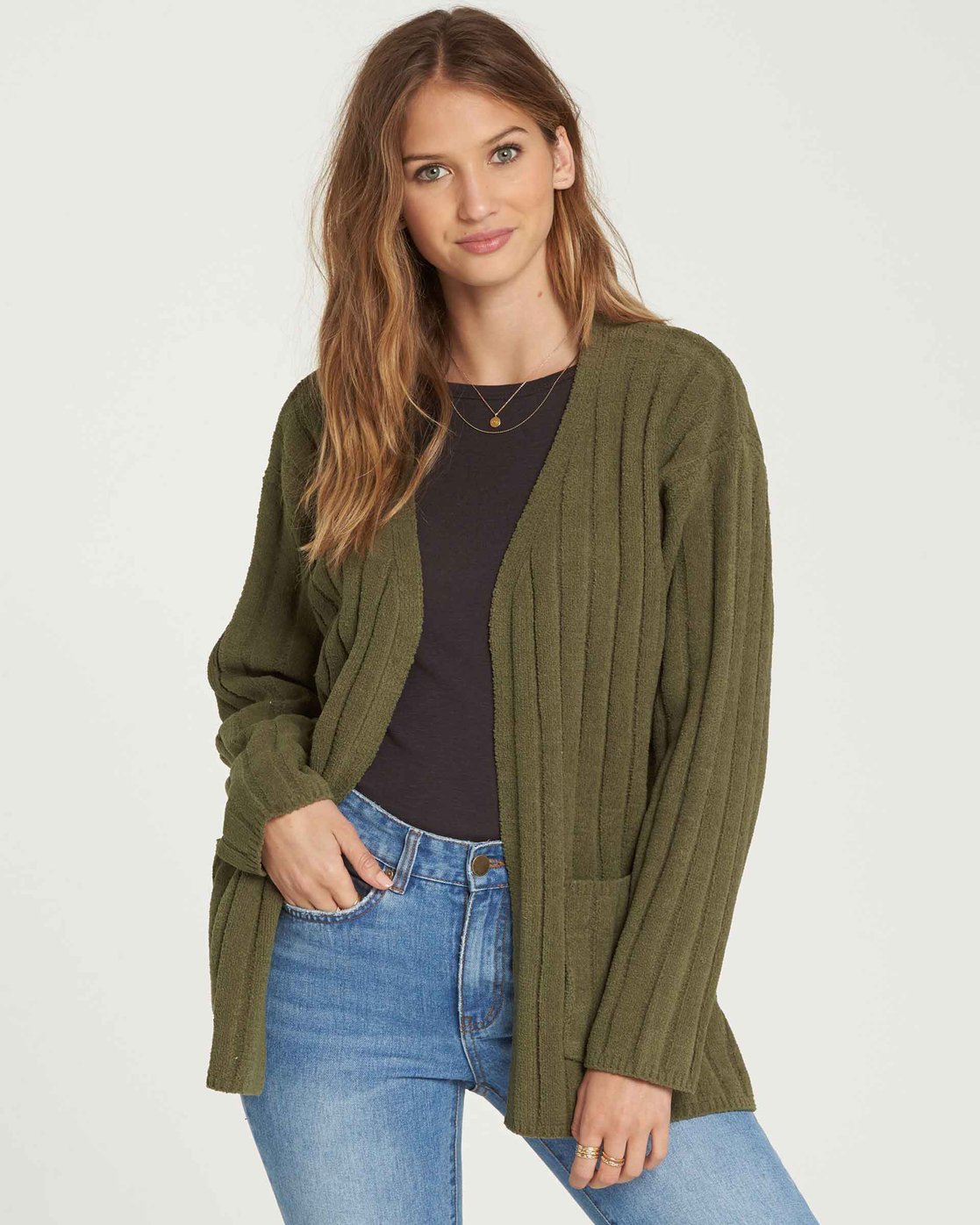 green chenille cardigan