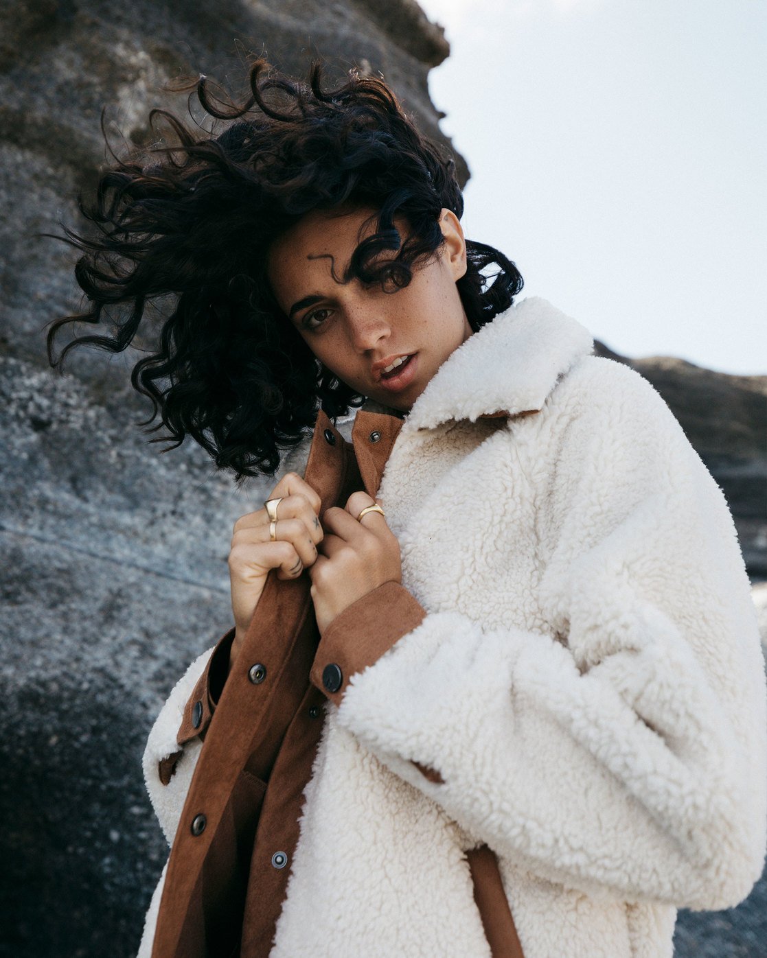 white shearling jacket