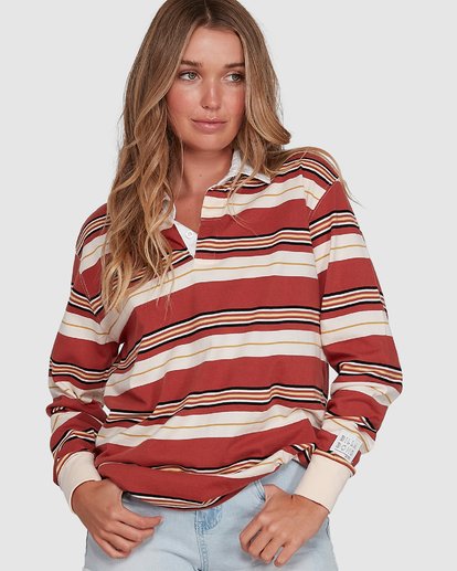 0 Double Up Rugby Long Sleeve Top Brown 6507143X Billabong