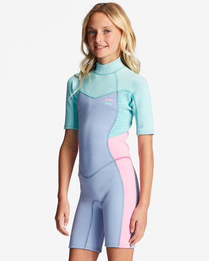 3 2/2mm Synergy - Short Sleeve Back Zip Springsuit for Girls 4-16 Purple ABGW500101 Billabong