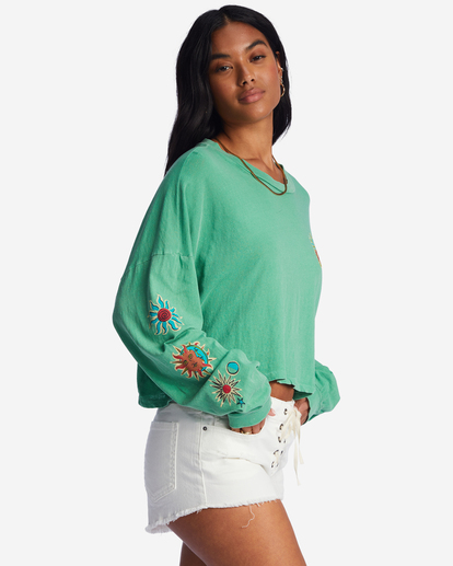 3 Beach Boyfriend Long Sleeve Crop Top Green ABJKT00282 Billabong