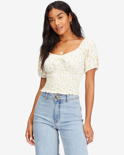 0 Get Along Puff Sleeve Top White ABJKT00384 Billabong