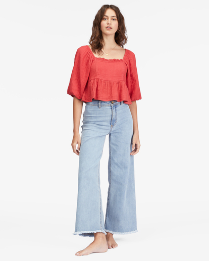 1 Cross My Heart Puff Sleeve Crop Top Red ABJWT00363 Billabong