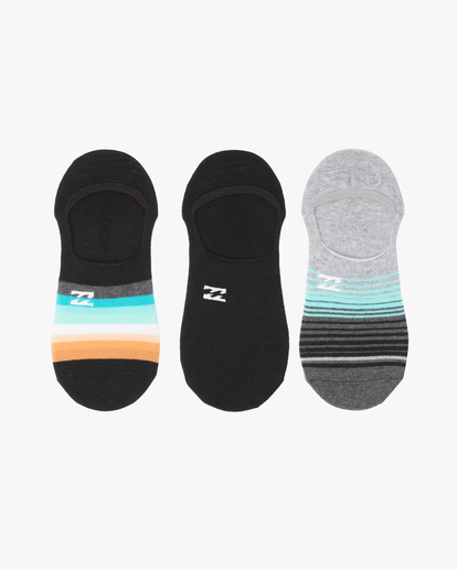 1 3 Pack Faded Stripe No-Show Socks Black ABYAA00179 Billabong