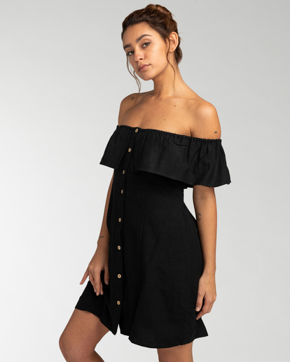 Black off the shoulder button hot sale up dress