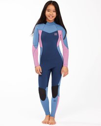 0 Girls 6-14 3/2 Synergy Back Zip Steamer Wetsuit Blue ABGW100107 Billabong