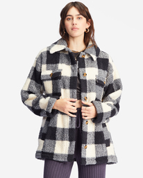 1 Fairbanks Button-Up Teddy Bear Jacket Black ABJFT00187 Billabong