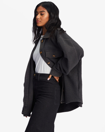 3 Anytime Shacket Oversized Button-Through Jacket Black ABJFT00350 Billabong