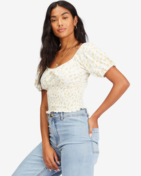 3 Get Along Puff Sleeve Top White ABJKT00384 Billabong