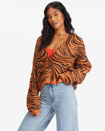 2 Wild One Cropped Cardigan Sweater Brown ABJSW00211 Billabong