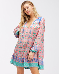 2 Boho Babe Long Sleeve Babydoll Dress Multicolor ABJWD00373 Billabong