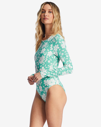 3 Field Day UPF 50 Long Sleeve One-Piece Swimsuit Green ABJWR00223 Billabong
