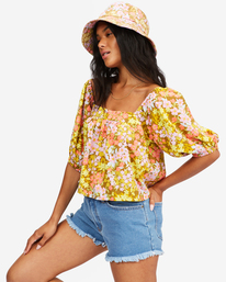 3 Beach Daze Puff Sleeve Crop Top Green ABJWT00258 Billabong