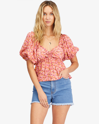 3 Beachy Babe Puff Sleeve Crop Top Orange ABJWT00322 Billabong