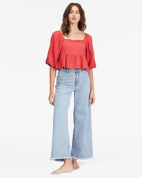 1 Cross My Heart Puff Sleeve Crop Top Red ABJWT00363 Billabong