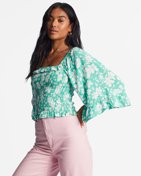 3 Be My Babe Bell Sleeve Top Green ABJWT00391 Billabong