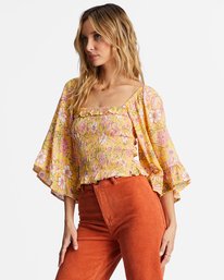 4 Be My Babe Bell Sleeve Top Yellow ABJWT00391 Billabong