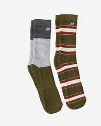 0 2-Pack Stripe Crew Socks Green ABYAA00175 Billabong
