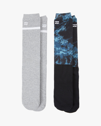 1 2 Pack Ocean Dye Crew Socks Black ABYAA00183 Billabong