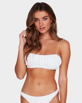 white flounce swim top