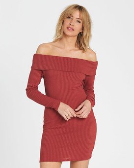 red off the shoulder sweater dress