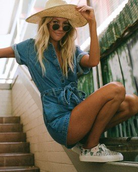 Salty Blonde Date Nite - Short Sleeve Denim Playsuit for Women  U3WK31BIF0
