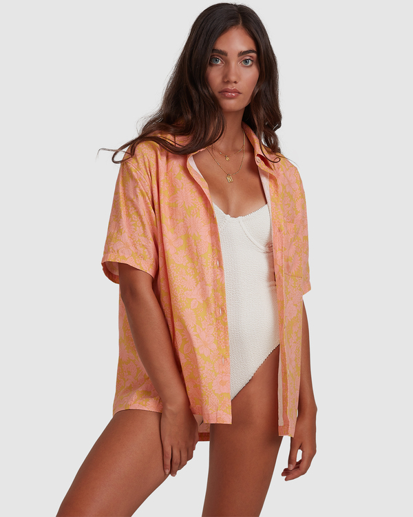 0 Summer Sun Button Thru - Oversized Short Sleeve Shirt for Women Orange W3TP27BIP1 Billabong