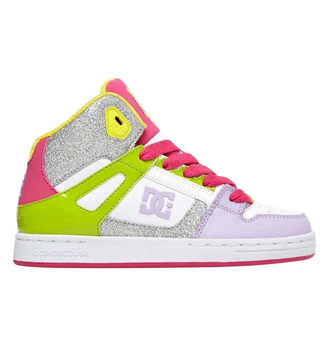 dcshoes, Kid's 8-16 Rebound High-Top Shoes, WHITE/PURPLE/SOFT LIM (1pl) 0 Kid's 8-16 Rebound High-Top Shoes 302676B DC Shoes