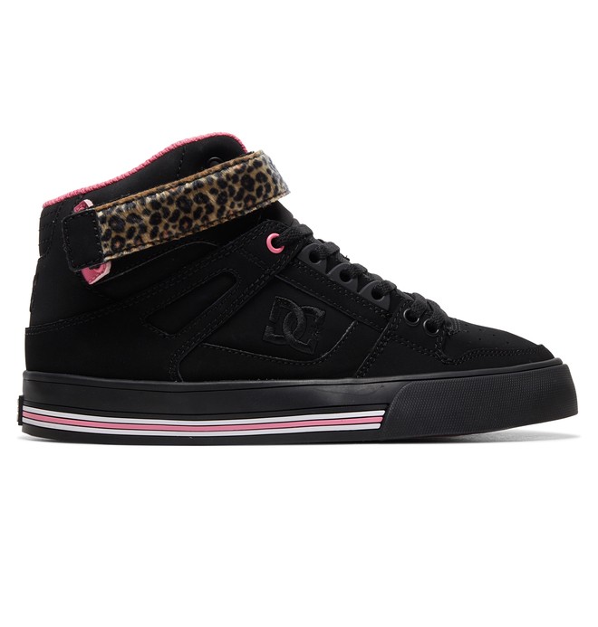 dcshoes, Women's Pure High Top V High Top Leather Shoes, BLACK/PINK/BLACK (kpk) 0 Women's Pure High Top V High Top Leather Shoes Black ADJS400012 DC Shoes