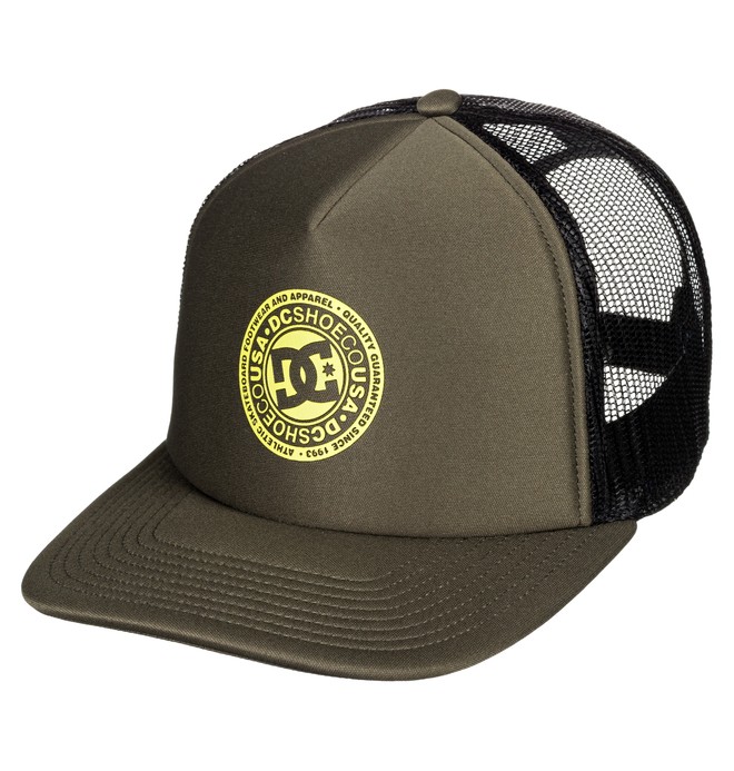 dcshoes, Vested Up Trucker Hat, FATIGUE GREEN/SAFETY YELLOW (xccy) 0 Vested Up Trucker Hat Brown ADYHA03763 DC Shoes