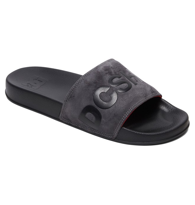 dcshoes, DC SE Leather Slider Sandals, BLACK/BLACK/RED (xkkr) 0 DC SE Leather Slider Sandals Black ADYL100044 DC Shoes