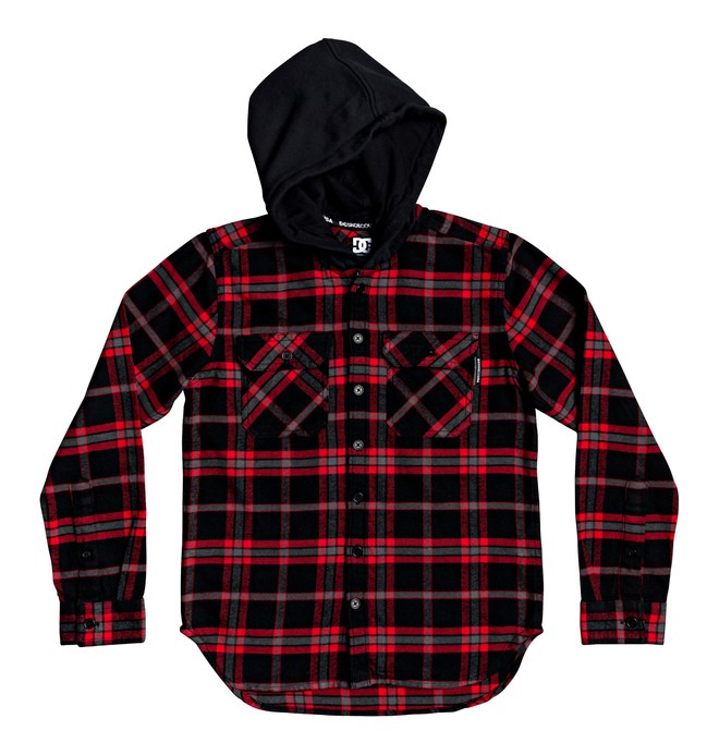 dcshoes, Boy's 8-16 Runnels Long Sleeve Hooded Flannel Shirt, BLACK (kvj3) 0 Boy's 8-16 Runnels Long Sleeve Hooded Flannel Shirt Black EDBWT03046 DC Shoes