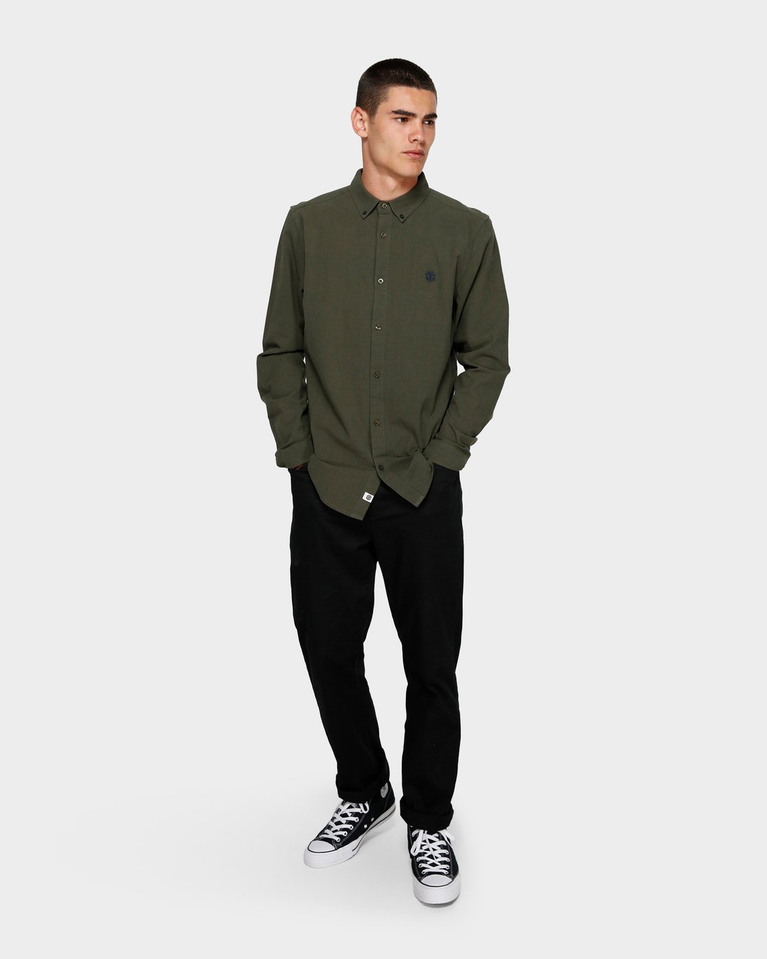 3 Icon Crisp Long Sleeve Shirt Green 193218 Element