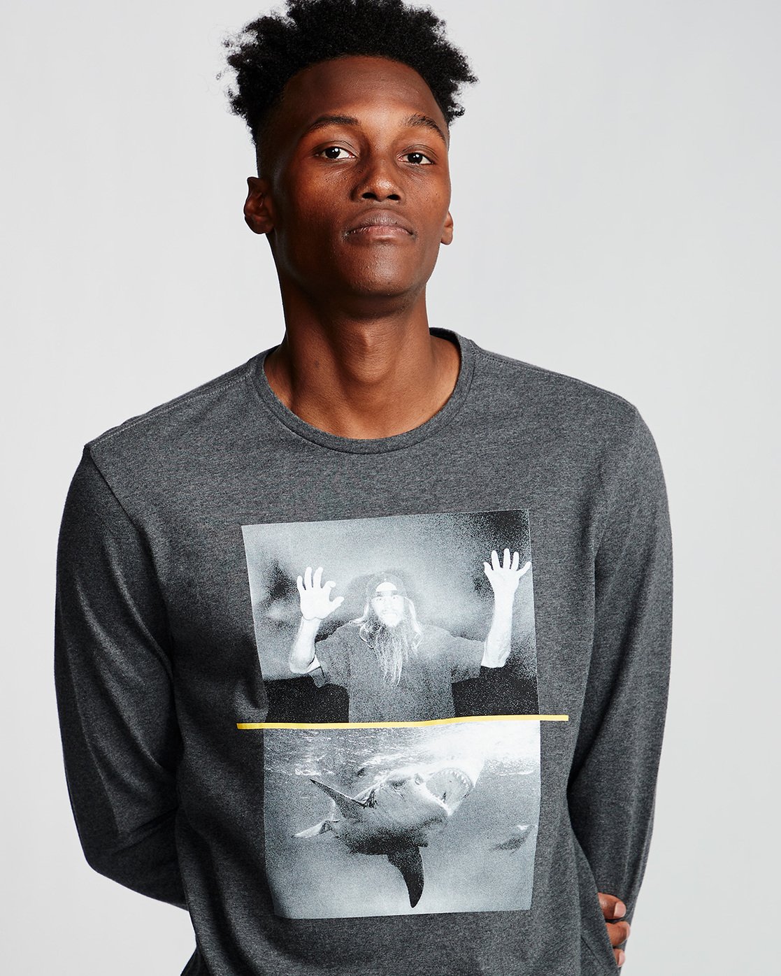 1 Shark Fletcher - Long Sleeve T-Shirt Gray Q1LSB5ELF9 Element