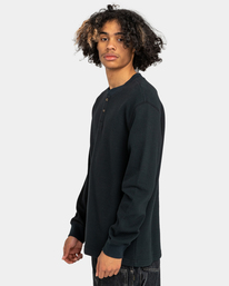 3 Burleys Henley Long Sleeve Waffle Knit Top Black ELYKT00145 Element