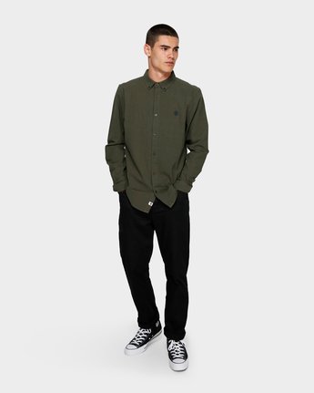 3 Icon Crisp Long Sleeve Shirt Green 193218 Element
