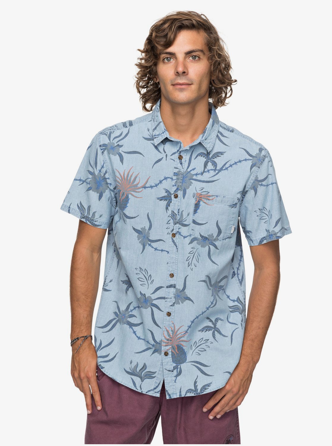 Quiksilver Shakka Mate Camisa Manga Corta en Azul Usado Shakka Mate