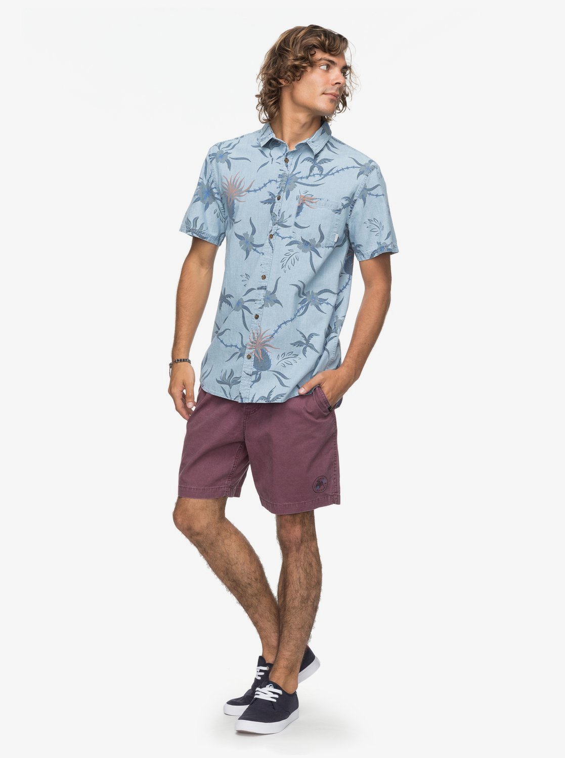 Quiksilver Shakka Mate Camisa Manga Corta en Azul Usado Shakka Mate