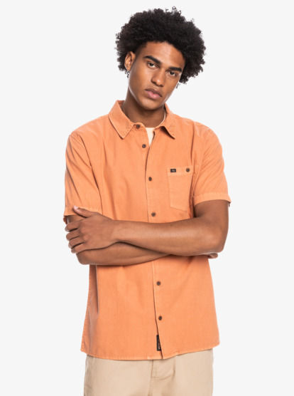 Men's orange short hot sale sleeve dress shirt