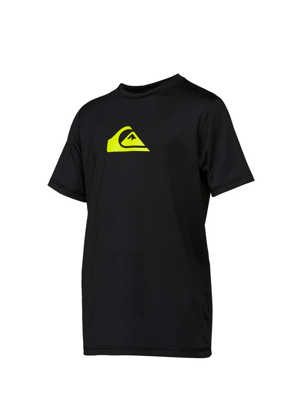 quiksilver, Boys Solid Streak Short Sleeve Rashguard, BLACK GREEN (bgn) 0 Boys Solid Streak Short Sleeve Rashguard AQBWR00011 Quiksilver