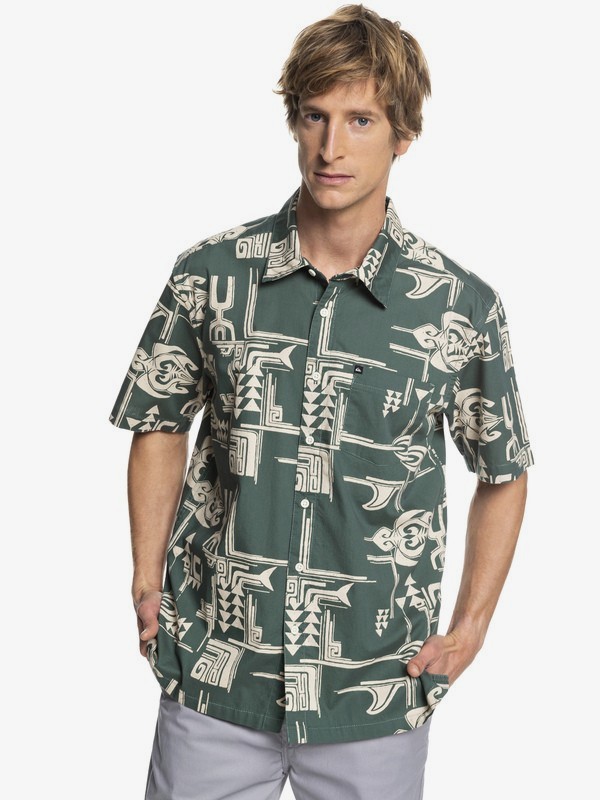 quiksilver, HI Dweller Printed Short Sleeve Shirt, HIDWELLERGARDENTOPIARY (grt1) 0 HI Dweller Printed Short Sleeve Shirt Green AQYWT03201 Quiksilver