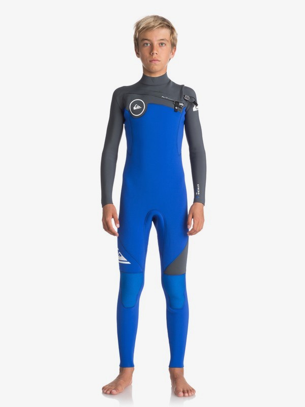 quiksilver, 4/3mm Syncro Series - Traje de surf GBS con cremallera en el pecho para Chicos 8-16, HV ROYAL/ GUN METAL/ WHITE (xpkw) 0 4/3mm Syncro Series - Traje de surf GBS con cremallera en el pecho para Chicos 8-16 Violeta EQBW103021 Quiksilver