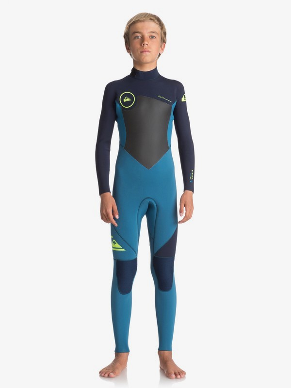 quiksilver, Boy's 8-16 4/3mm Syncro Series Back Zip GBS Wetsuit, MARINA/ BLUE NIGHTS/ SAFETY YE (xbbg) 0 Boy's 8-16 4/3mm Syncro Series Back Zip GBS Wetsuit Blue EQBW103027 Quiksilver
