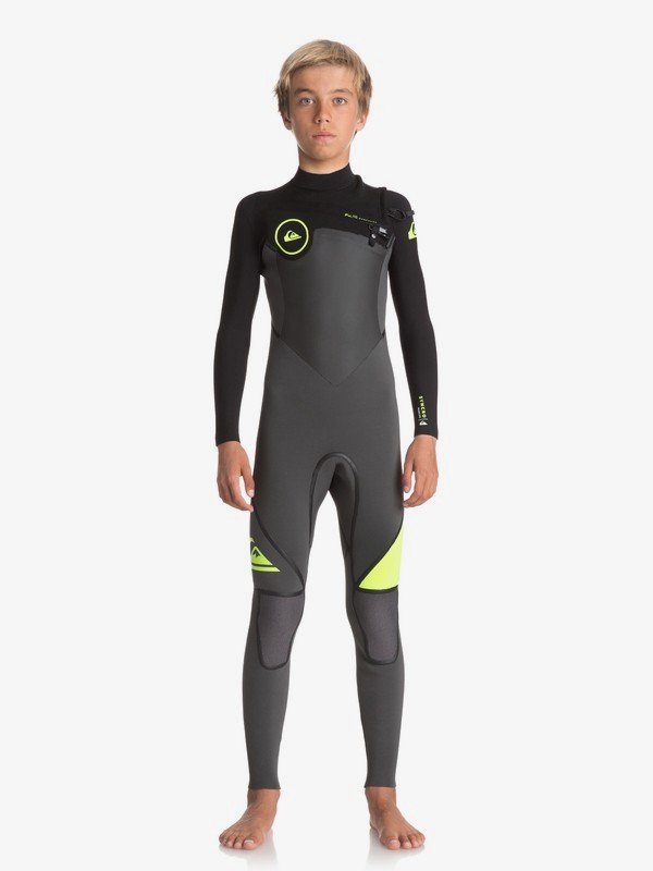 quiksilver, Boy's 8-16 4/3mm Syncro Plus Chest Zip Wetsuit, JET BLACK/ BLACK/ SAFETY YELLO (xkkg) 0 Boy's 8-16 4/3mm Syncro Plus Chest Zip Wetsuit Black EQBW103029 Quiksilver