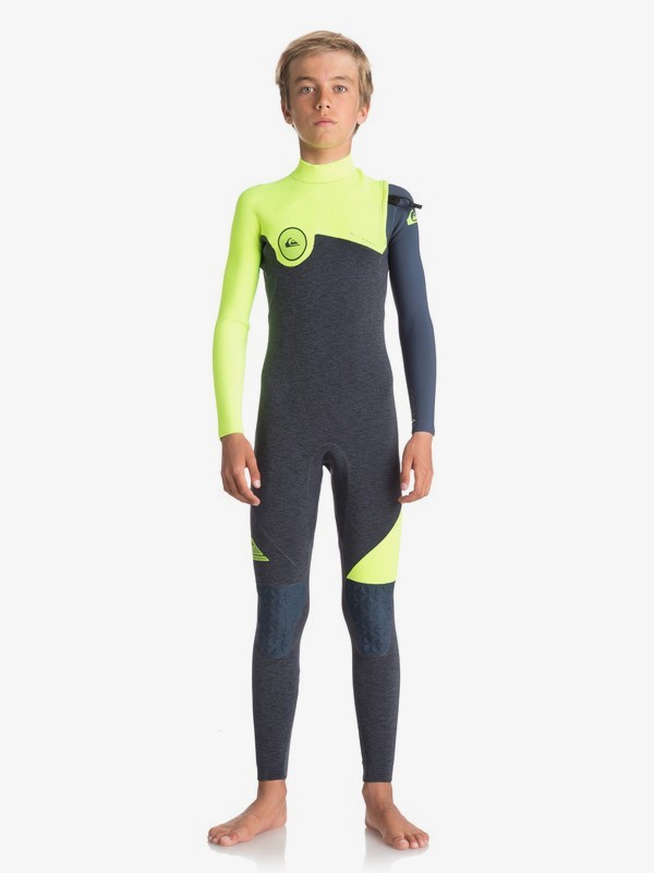 quiksilver, 3/2mm Highline Series - Traje de Surf sin Cremallera para Chicos 8-16, HEATHER SLATE/ SAFETY YELLOW/ (xkgb) 0 3/2mm Highline Series - Traje de Surf sin Cremallera para Chicos 8-16 Negro EQBW103034 Quiksilver