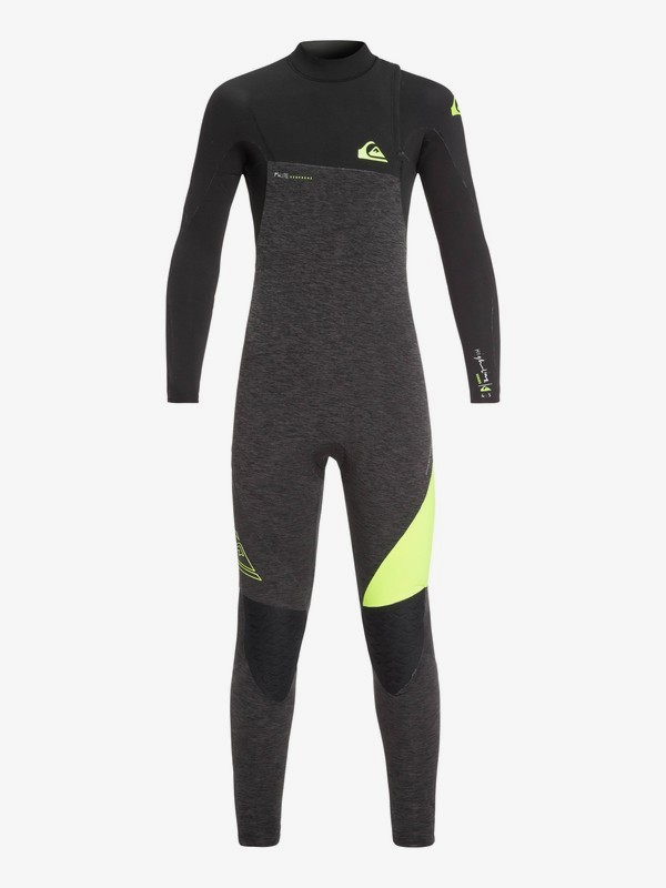quiksilver, Boy's 8-16 4/3mm Highline Series Zipperless Wetsuit, BLACK HEATHER/SAFETY YELLOW (xccy) 0 Boy's 8-16 4/3mm Highline Series Zipperless Wetsuit Brown EQBW103035 Quiksilver