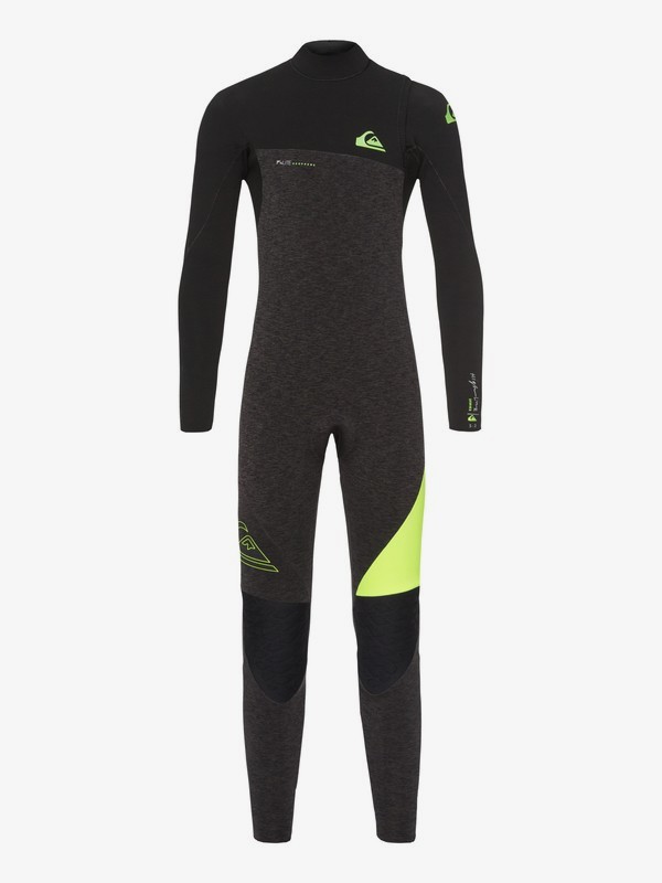quiksilver, Boy's 8-16 3/2mm Highline Series Zipperless Wetsuit, BLACK HEATHER/SAFETY YELLOW (xccy) 0 Boy's 8-16 3/2mm Highline Series Zipperless Wetsuit Brown EQBW103036 Quiksilver